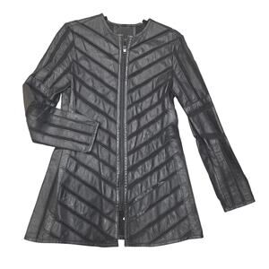 Mauritius Nanni black lambskin leather and mesh jacket in a chevron pattern sz 4